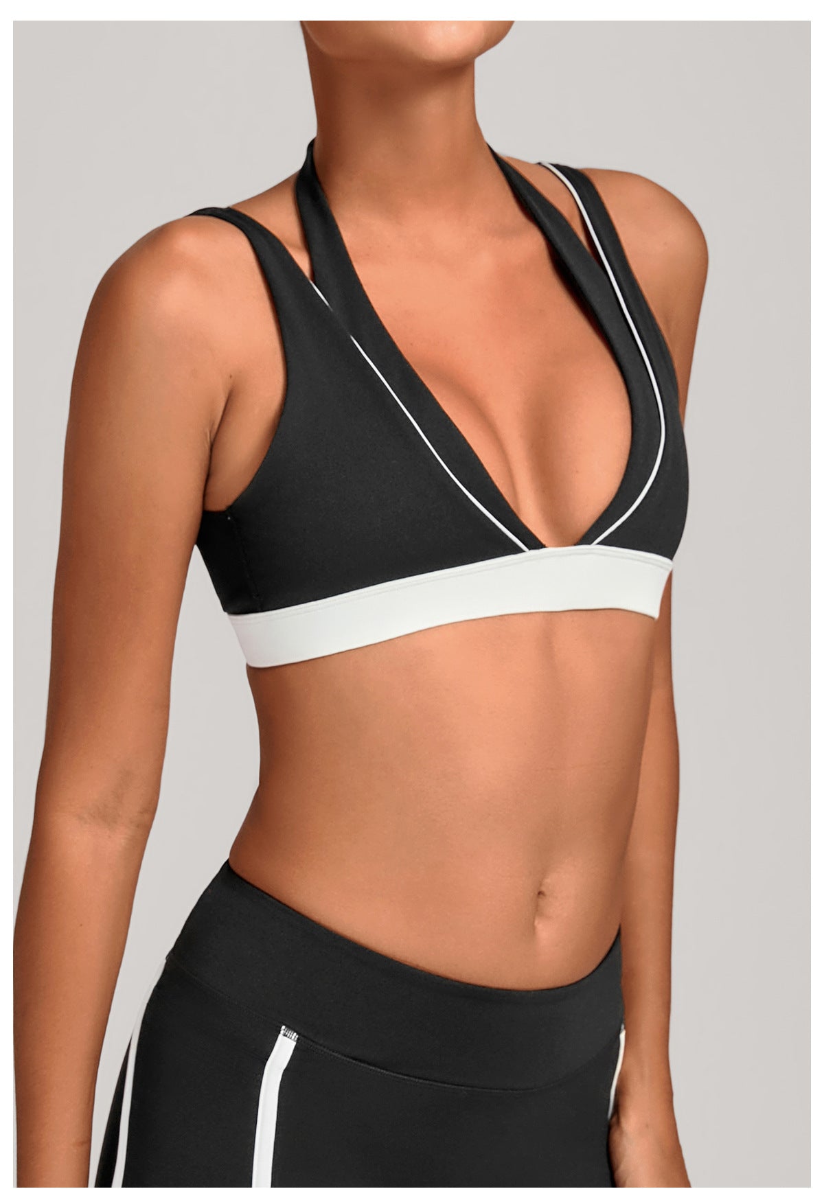 Color Contrast Patchwork Halter Yoga Bra Beauty Back Tight Sports Underwear Fitness Running Casual Yoga Clothes Women