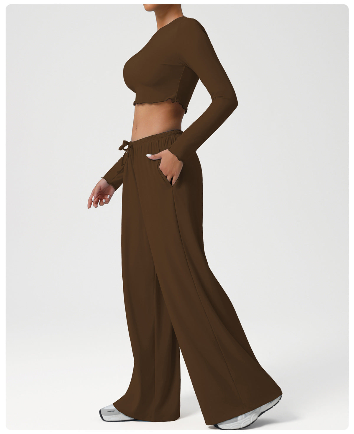 Dance Sports Loose Drooping Wide Leg Pants Yoga Clothes Slim Long Sleeve Top Fitness Two Piece Sets
