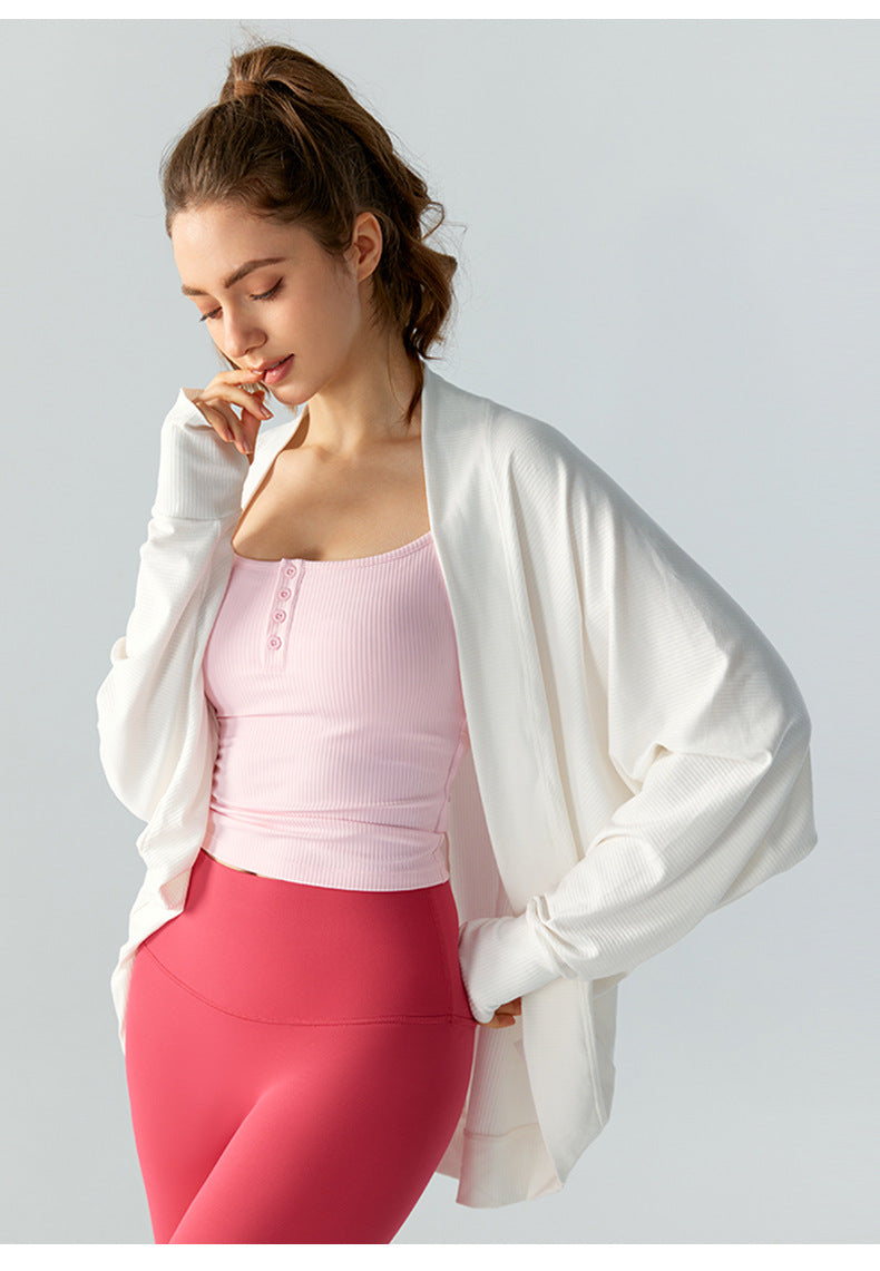 Spring Yoga Blouse Women Thin Bathrobe Sports Long Sleeves Outer Match Cardigan Workout Top Coat