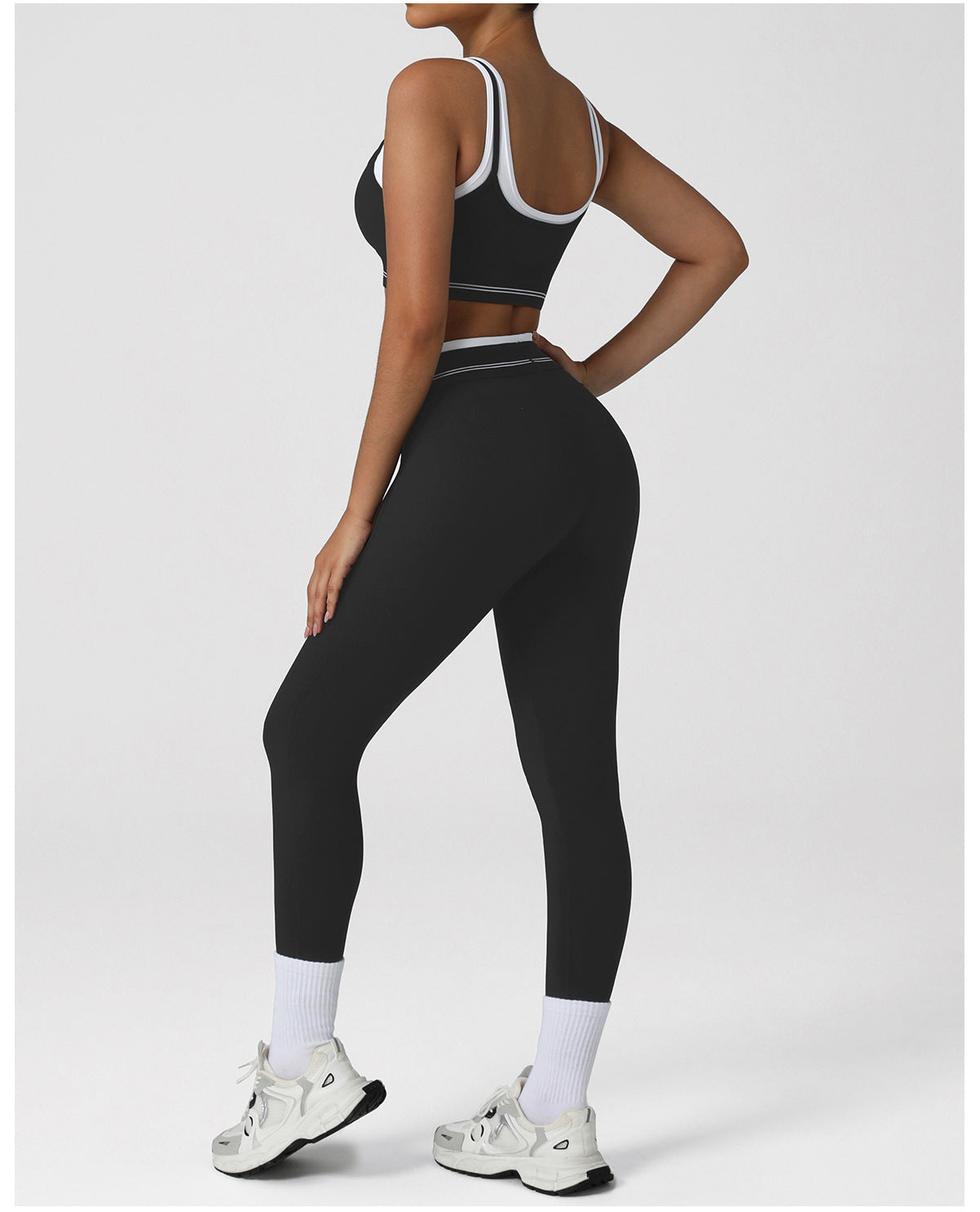 Contrast Color Hip Lifting Yoga Clothes Skinny Ankle Length Pants Suit Faux Two Piece High Elastic Sports Vest Fitness Two Piece Sets Women