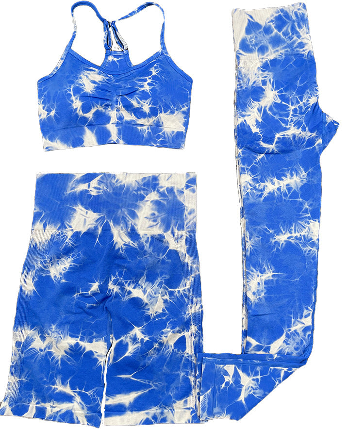 Seamless Knitted Tie Dyed Yoga Clothes Fitness Suit Sports High Waist Elastic Pants Women