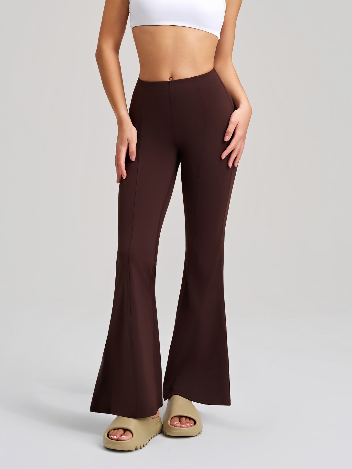 Trousers High Waist Yoga Pants Bell Bottom Pants Women Hip Raise Slimming Fitness Trousers Nude Feel Antibacterial Shaping Bootcut Trousers