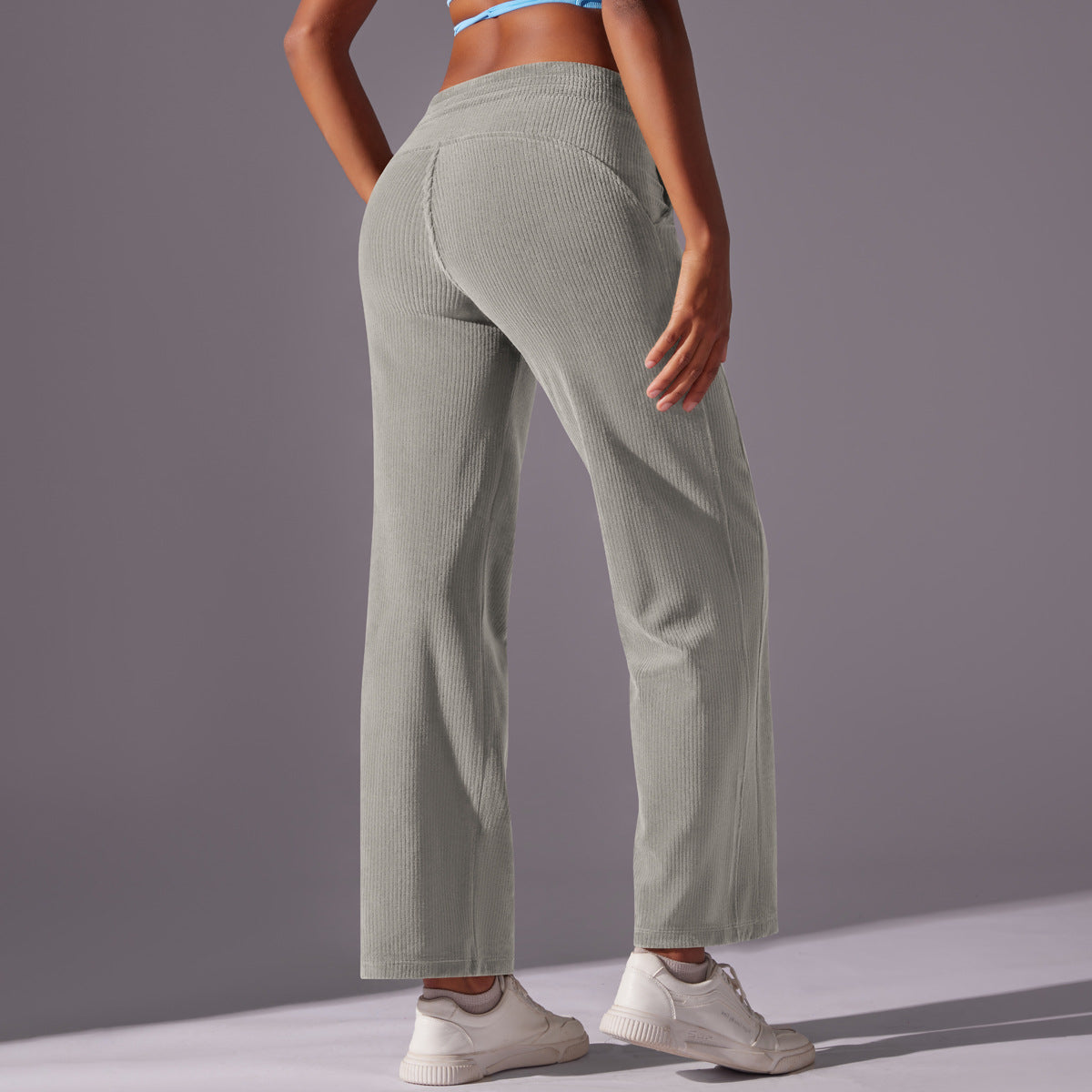 Internet Celebrity Loose Casual Corduroy Sports Pants Side Pocket Striped Drape Breathable Running Fitness Pants Women