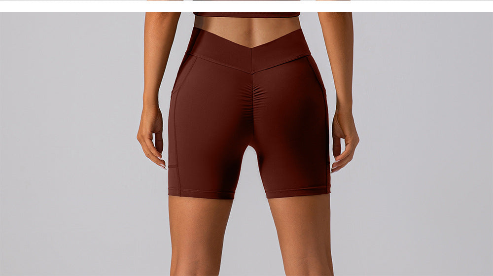 High Waist Hip Lift Fitness Shorts No Embarrassment Line Double Sided Brushed Yoga Pants Women Hip Lifting Slim Fit Sports Shorts