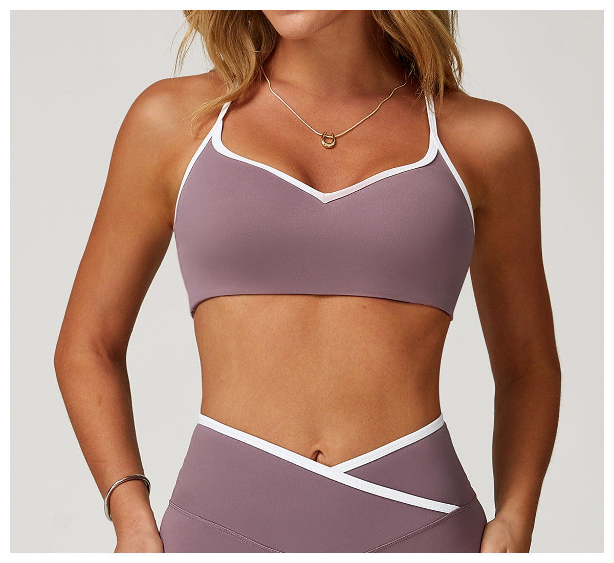 Sollinarry Nude Feel Yoga Bra Hollow Out Cutout out Beauty Back Contrast Color Quick Drying Bra Sports Running Workout Underwear