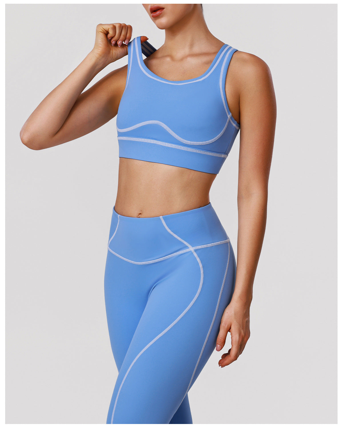 High Strength Nude Feel Contrast Color Yoga Two Piece Sets Sports Training Tights Shockproof Bra Fitness Running Outfit