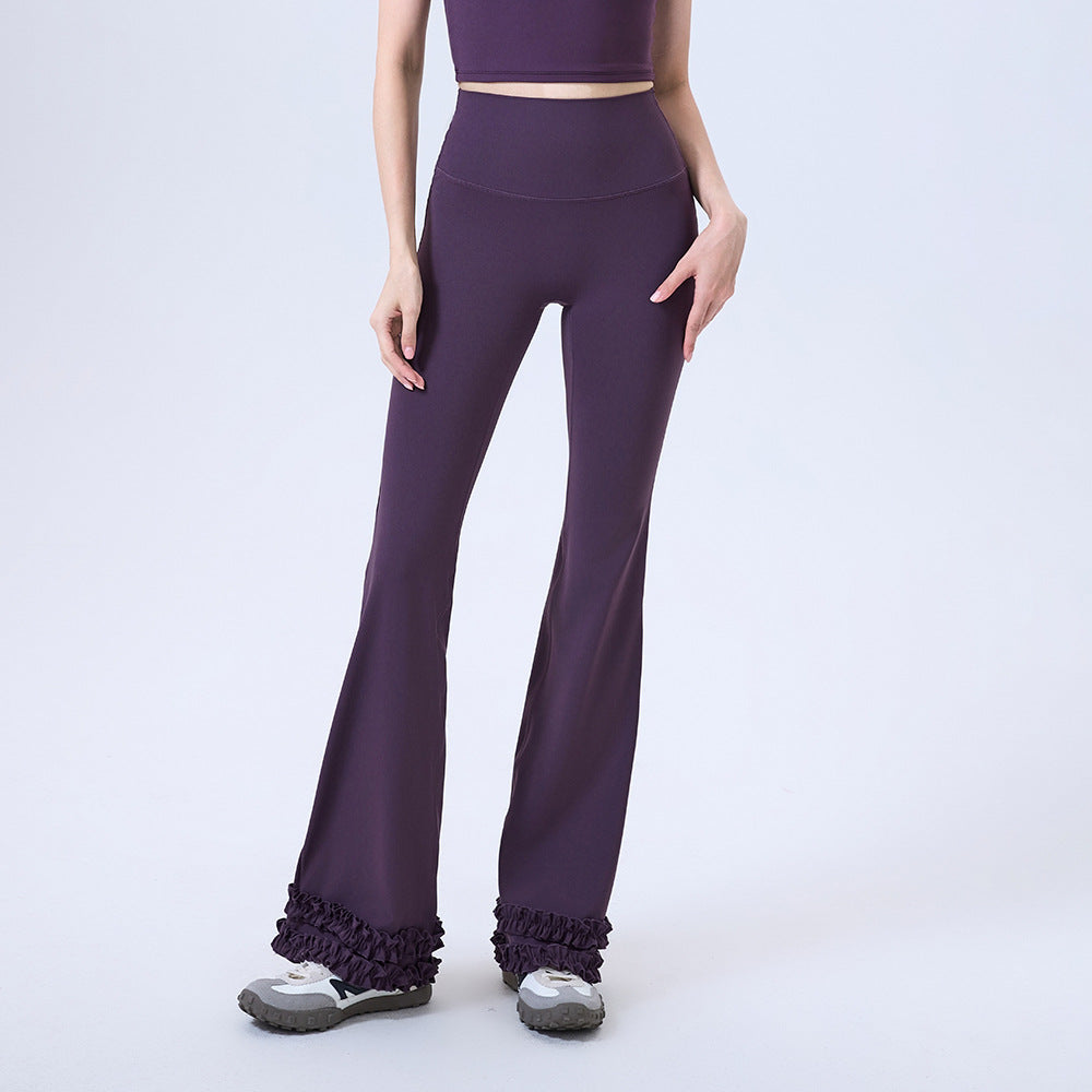 High Waist Lace Slim Flare Pants Trousers Slim Fit Yoga Pants Women Hip Lifting Running Workout Fitness Pants
