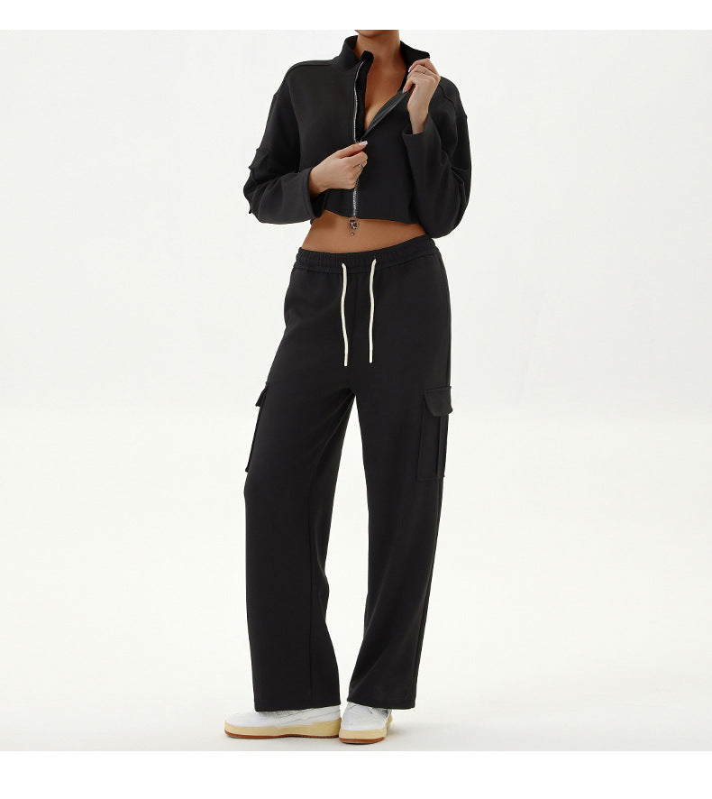 Women Autumn Winter Workwear Casual Sports Sets Loose Jogging Yoga Clothes with Zipper