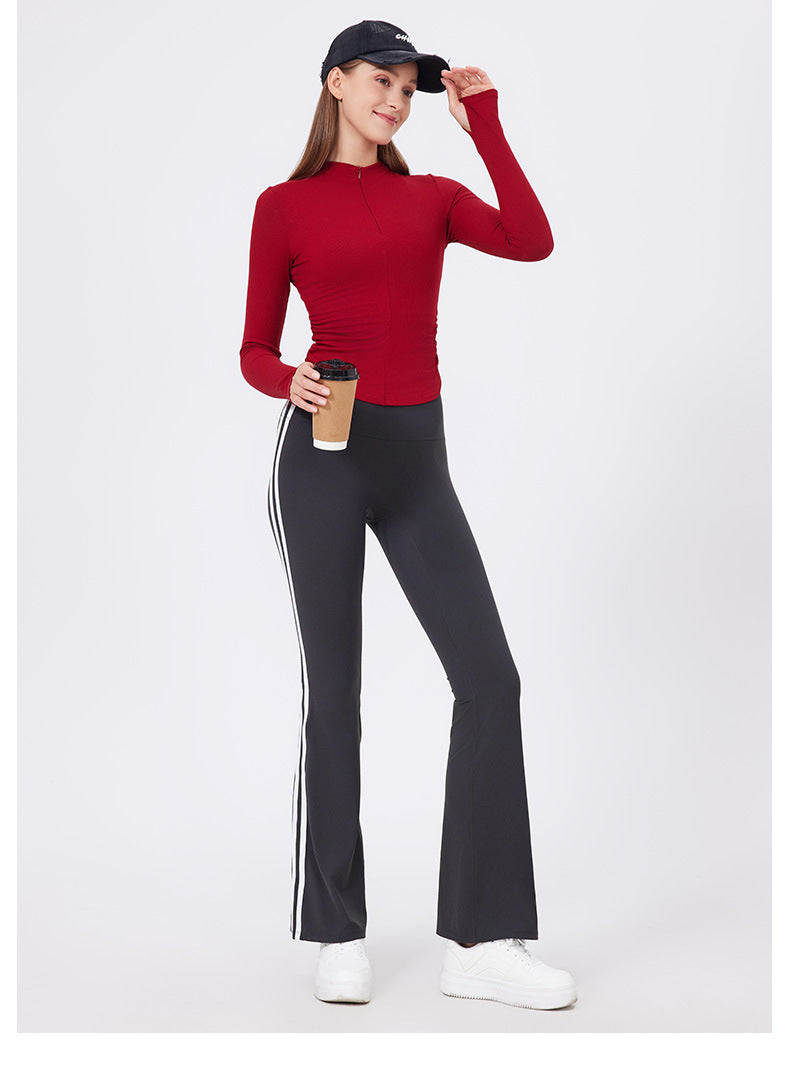 Small Waist Half Zipper Yoga Clothes Women Workout Clothes Sports Top Pilates Training Wear Long Sleeve Blouse Autumn