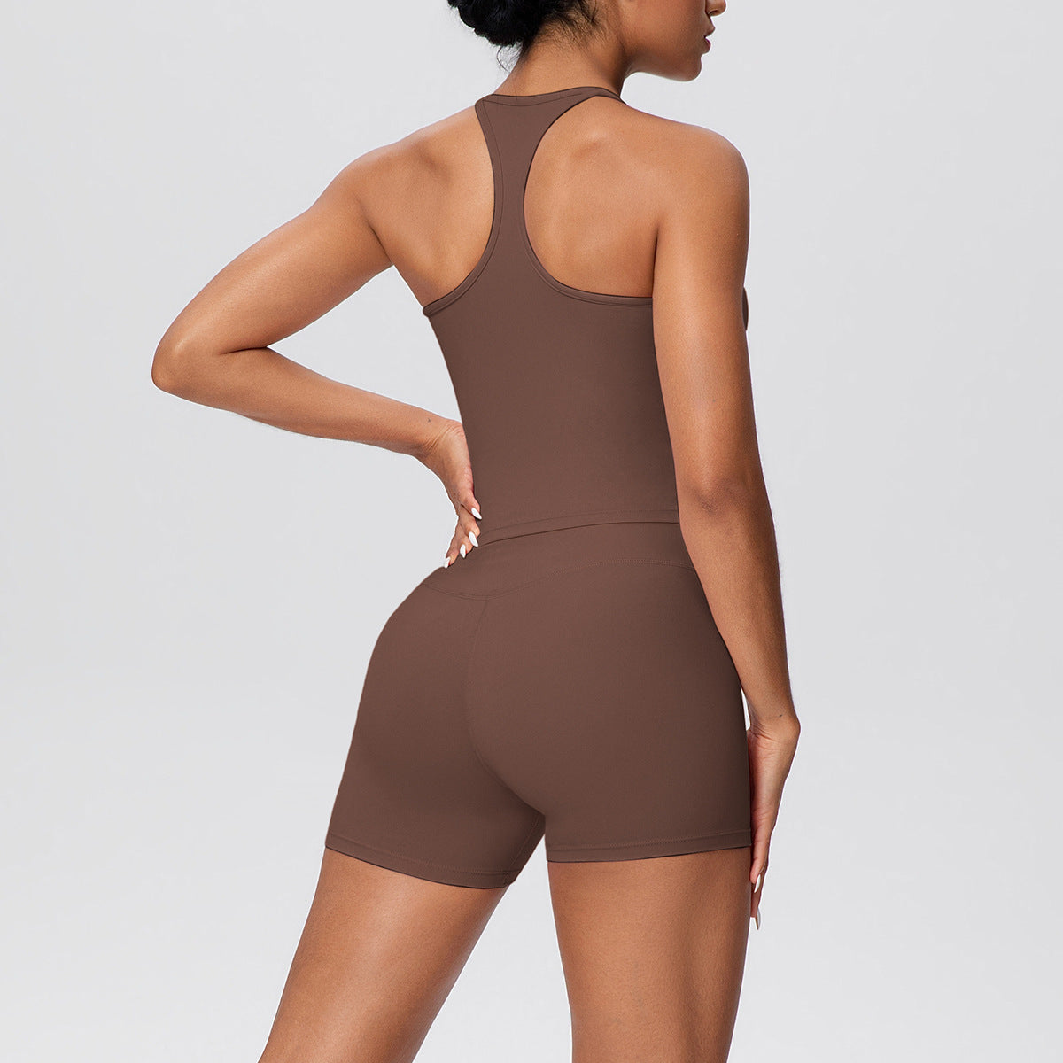 Solid Color Skin Friendly H Shaped Beauty Back Sports Vest Yoga Shorts Tight Leggings Fitness Yoga Wear Set