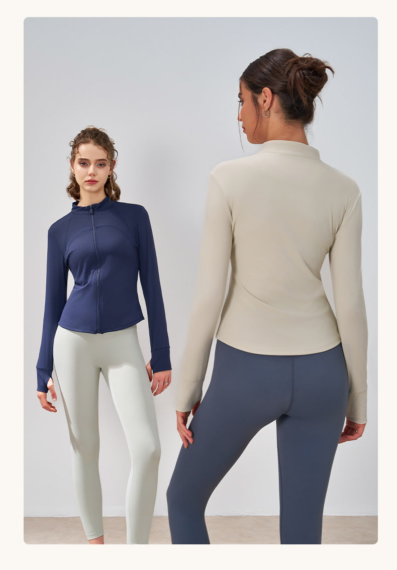 Yoga Clothes Zipper Coat Women Slim Fit Stand Up Collar Cinched Fitness Running Sports Yoga Coat Autumn
