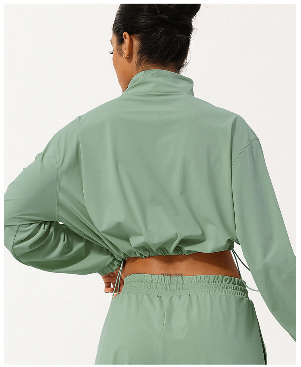 Summer Half Zipper Turtleneck Sun Protection Yoga Clothes Coat UV Protection Outdoor Skin Clothing Hoodie With Drawstrings Sun Protective Clothing