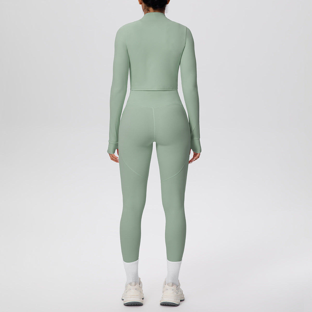 Tight High Waist Nude Feel Thumb Hole Zip Long Sleeve Coat Pocket Yoga Clothes Fitness Hip Lifting Yoga Set