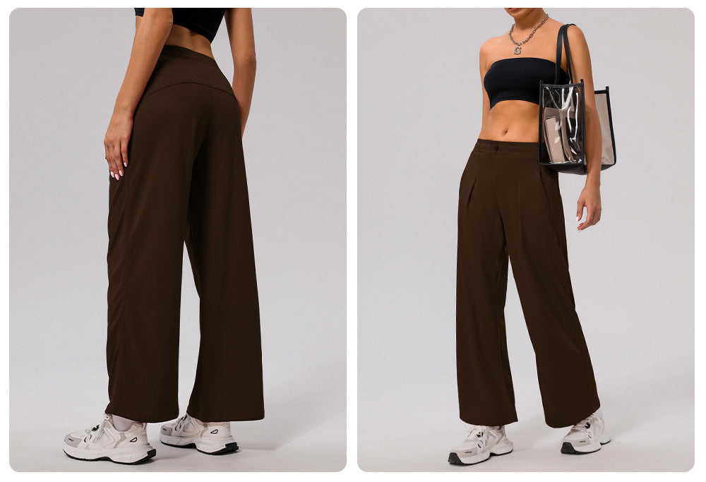 Casual Sports Wide Leg Pants High Waist Hip Lift Draped Pants Slimming Pocket Loose Yoga Dance Pants