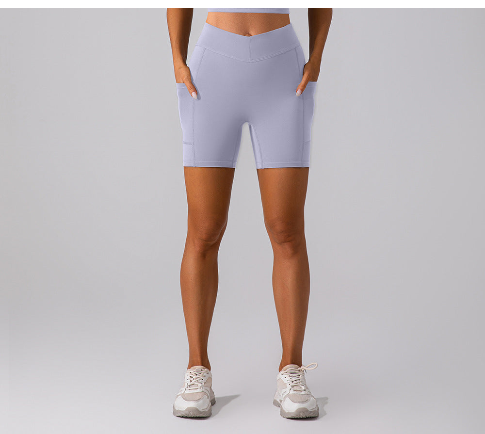High Waist Hip Lift Fitness Shorts No Embarrassment Line Double Sided Brushed Yoga Pants Women Hip Lifting Slim Fit Sports Shorts