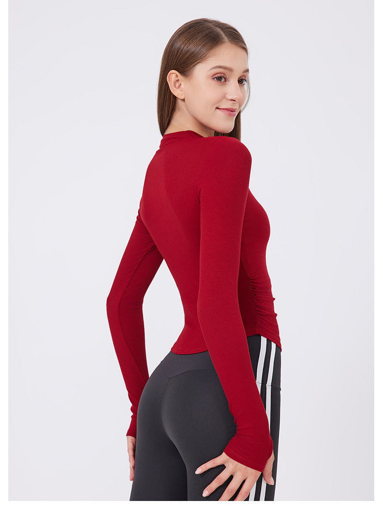 Small Waist Half Zipper Yoga Clothes Women Workout Clothes Sports Top Pilates Training Wear Long Sleeve Blouse Autumn