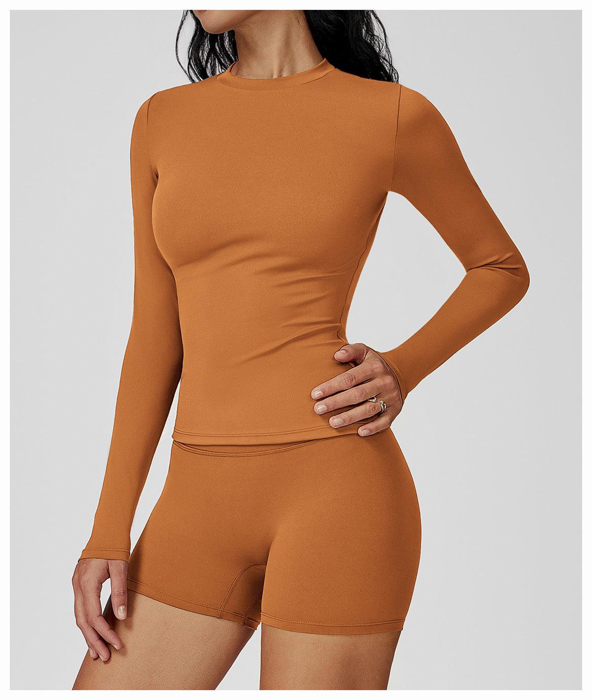 Sollinarry Brushed Long Sleeve Yoga Clothes round Neck Slim Fitness Clothes Outdoor Running Sport Long Sleeve T shirt