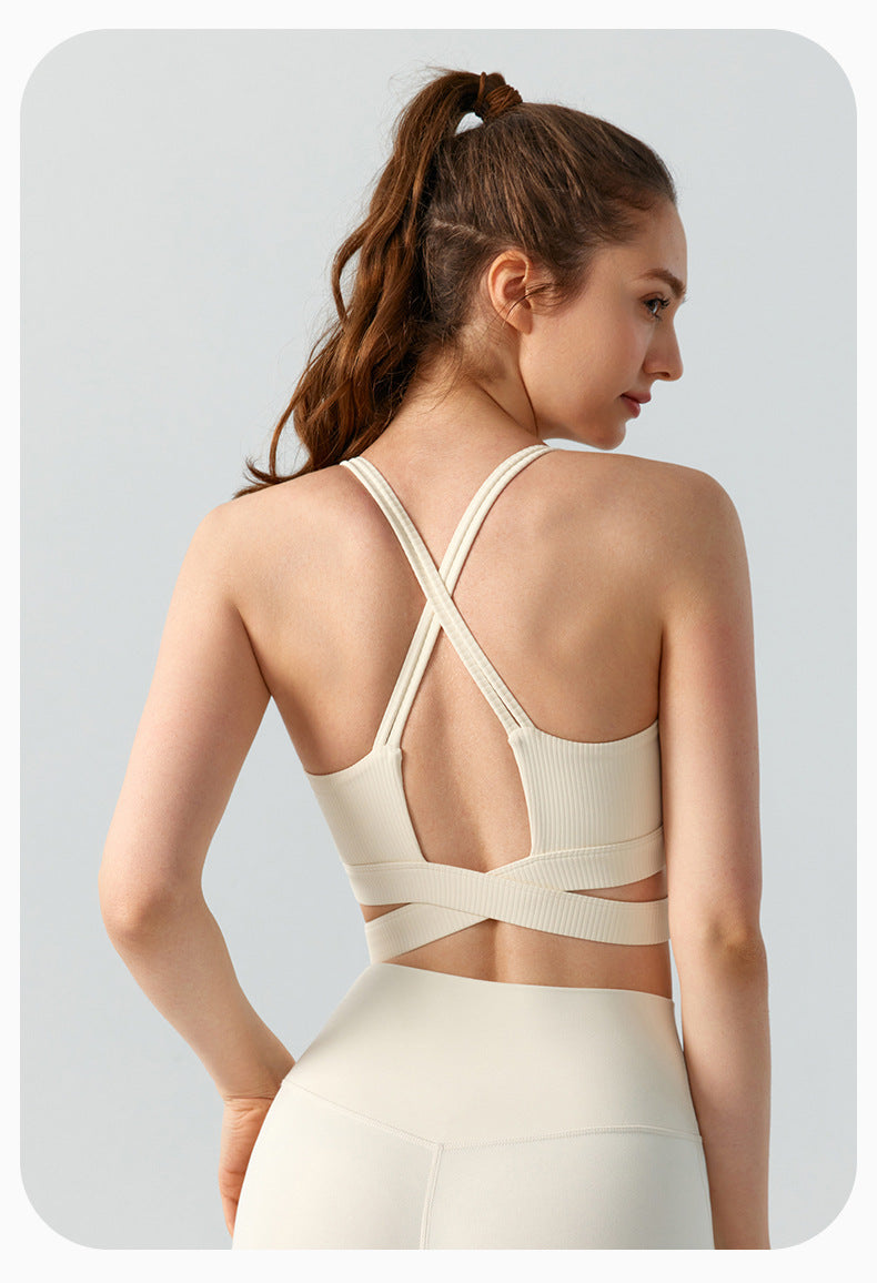 Cross Beauty Back Fitness Bra Women Chest Pad Spaghetti Strap Breathable Exercise Top Medium Tenacity Yoga Vest