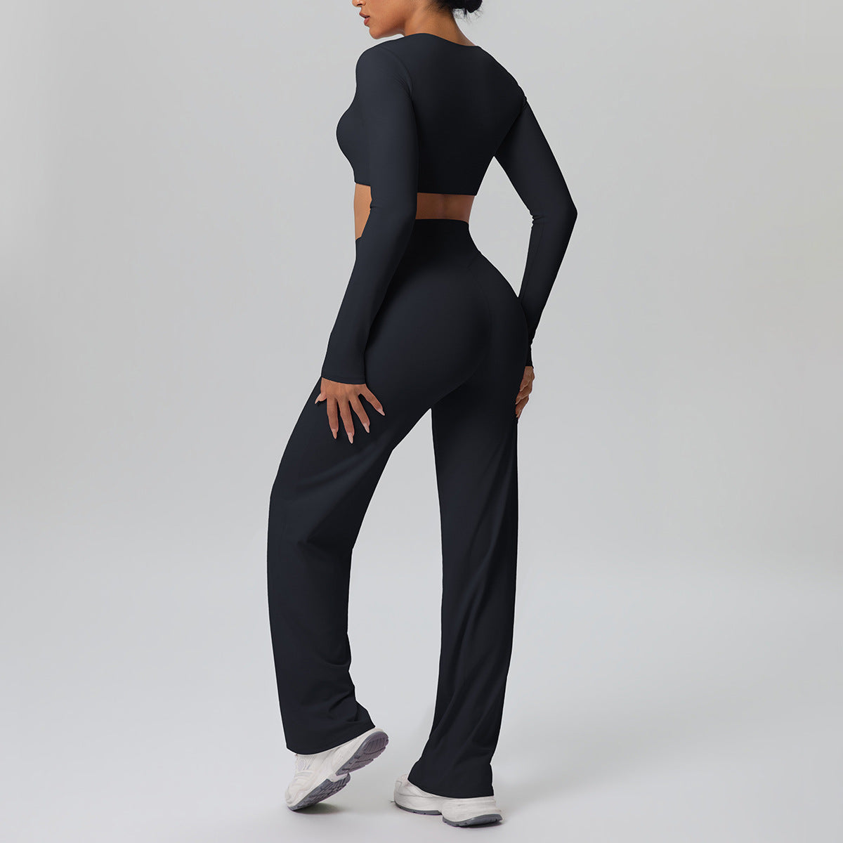 Women Long Sleeve Skin Friendly with Chest Pad Breathable Sports Drooping Straight Pants Yoga Set