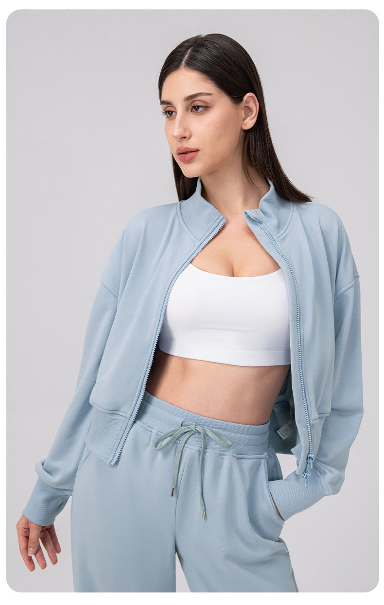 Autumn Winter Exercise Coat Women Loose Collared Yoga Jacket Casual Running Fitness Top Zipper Cardigan