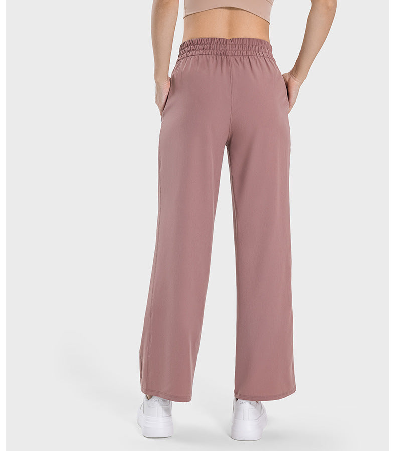 Pocket Slim Fit Slimming High Waist Hip Lift Casual Sports Pants Women Elastic Drawstring Waist Straight Leg Pants
