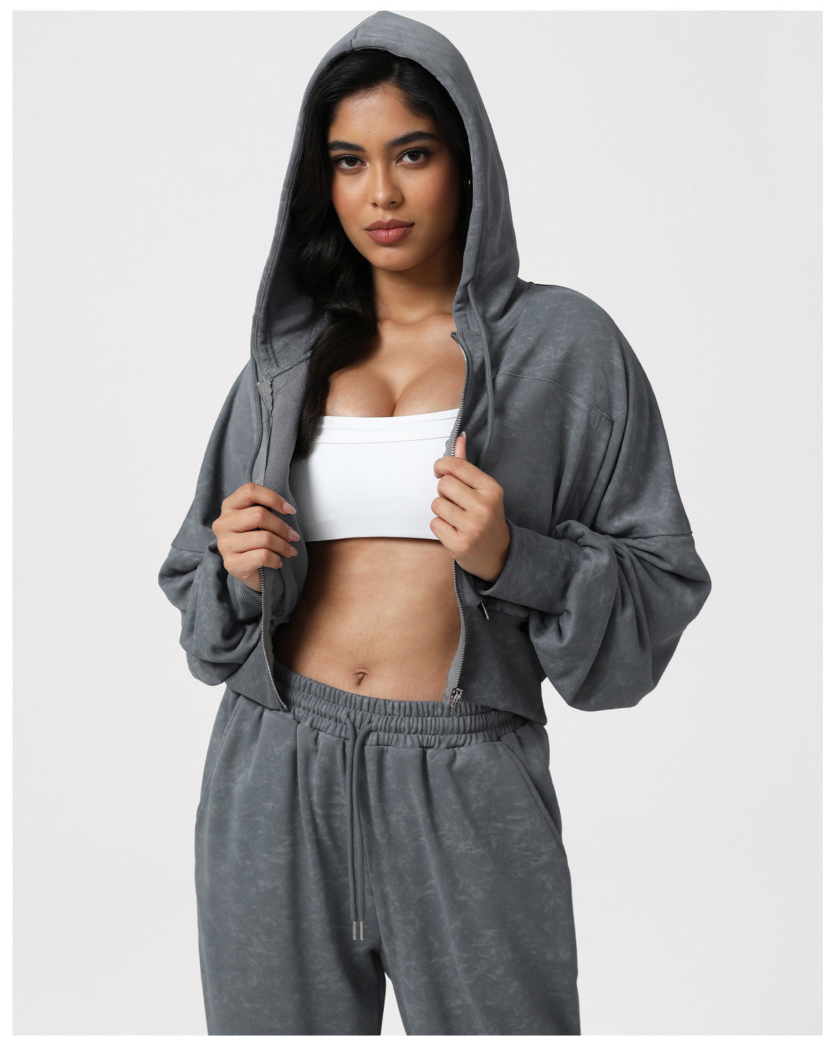 Printing Fitness Sweater Women Loose Hooded Coat Sports Pocket Casual Pants Training Two Piece Sets