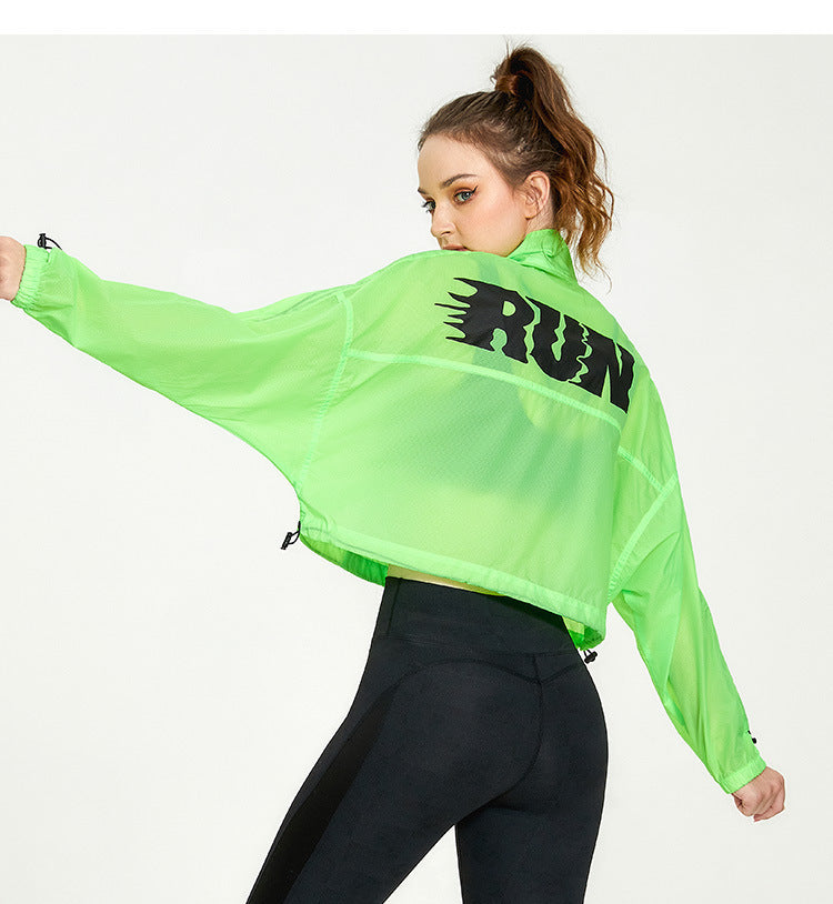 Nylon Zipped Stand Collar Training Sun Protection Workout Clothes Jacket Casual Loose Cardigan Running Fitness Yoga Wear