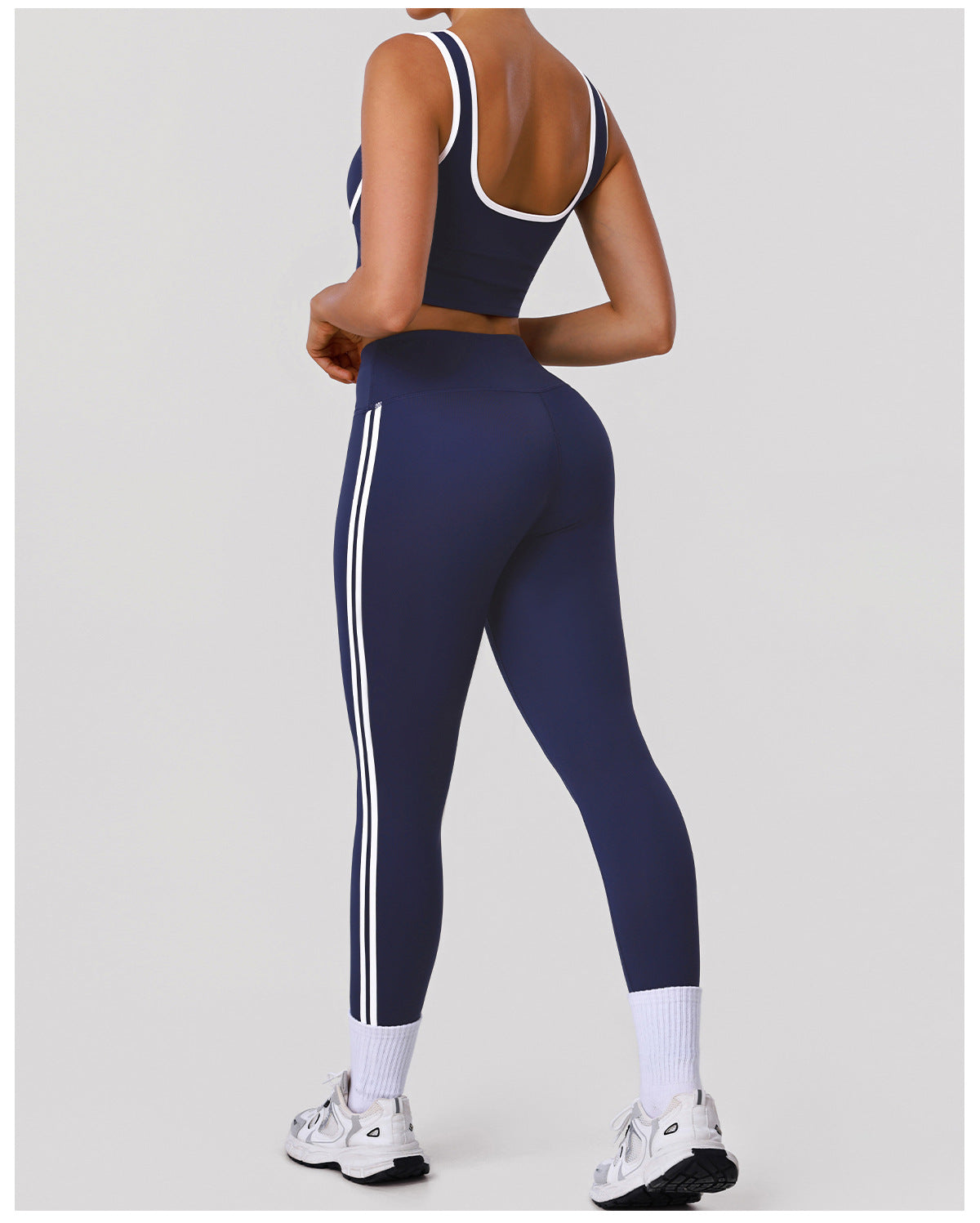 Contrast Color Striped Fitness Yoga Two Piece Sets High Elastic Shockproof Bra Hip Lift Belly Shaping Tights Sportswear