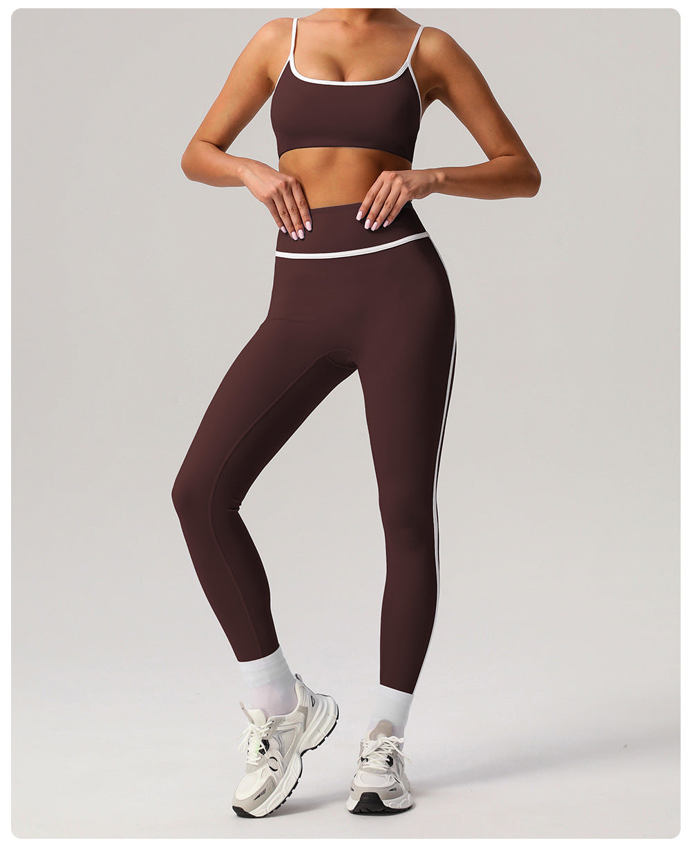 High Top Sports Suit Women Contrast Color Beauty Back Tight Nude Feel Yoga Suit Suit Running Fitness Yoga Wear