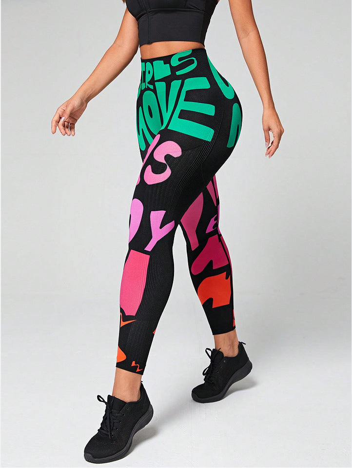 Graffiti Printing Yoga Pants Tight Seamless High Waist Hip Lift Quick Drying Nude Feel Breathable Sports Fitness Yoga Pants Yoga Pants