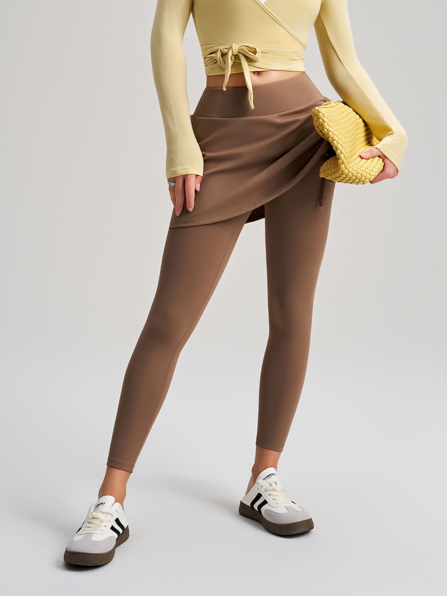Yoga Pants Faux Two Piece Women Hiding Culottes Drawstring High Waist Elastic Slim Fit Dance Workout Exercise Pants
