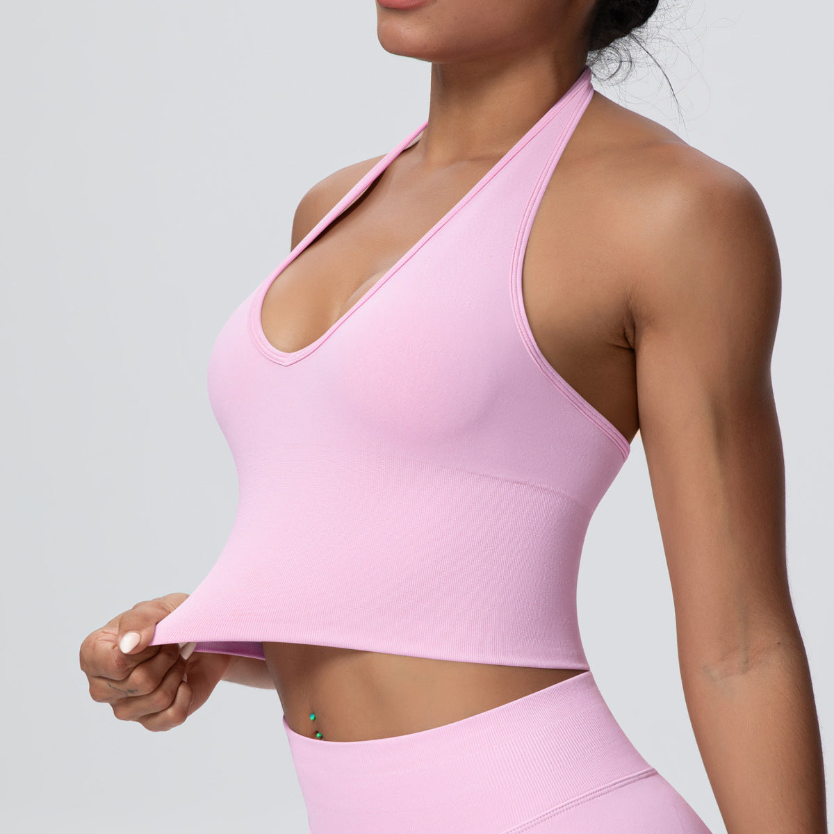 Solid Color Sports Back Shaping High Strength Poly Vest Breathable Waist Trimming Knitted Halter Bra Fitness Clothes Yoga Clothes