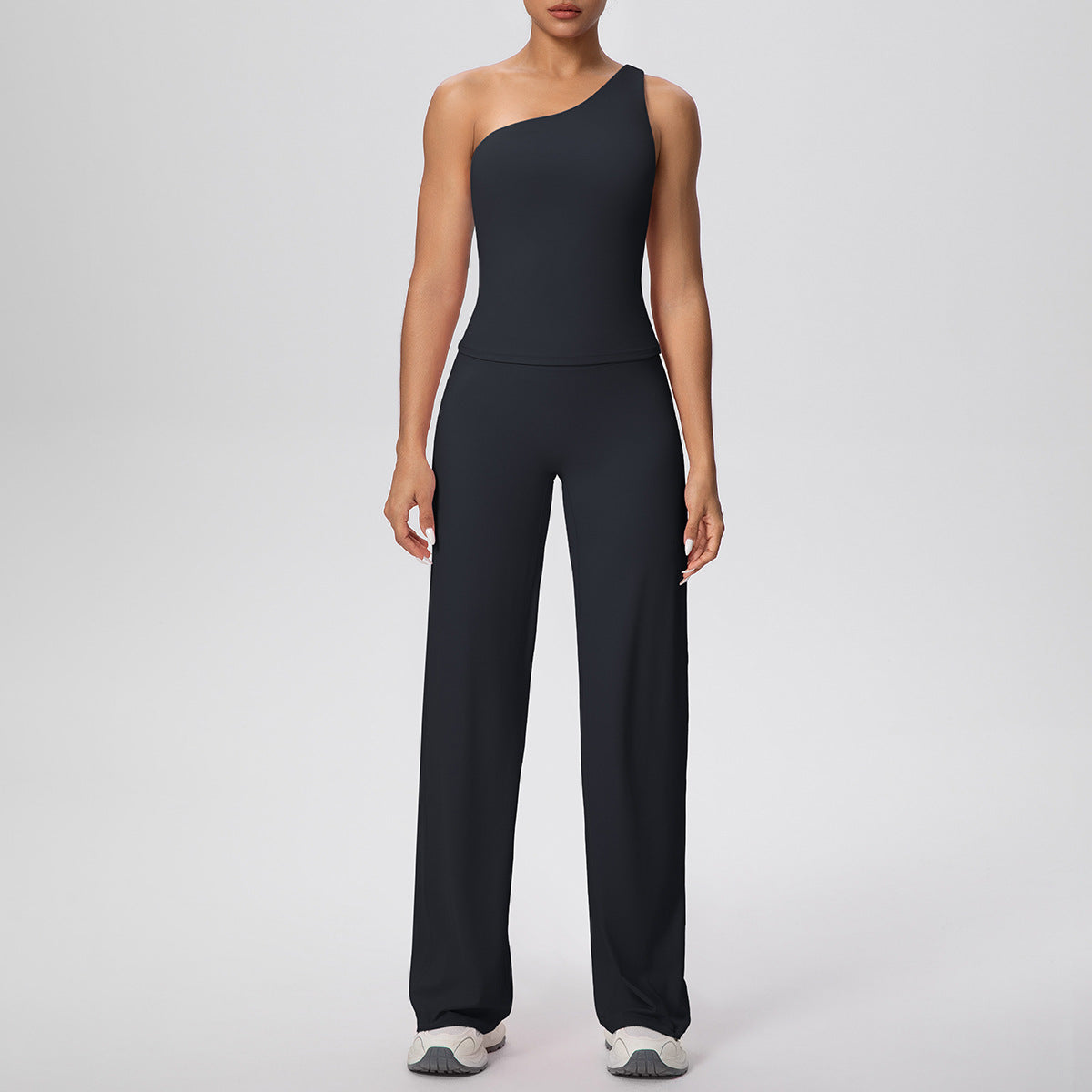 Cloud Sense Oblique Shoulder Waist Yoga Vest Yoga Pants Running Baggy Straight Trousers Fitness Yoga Wear Two Piece Sets