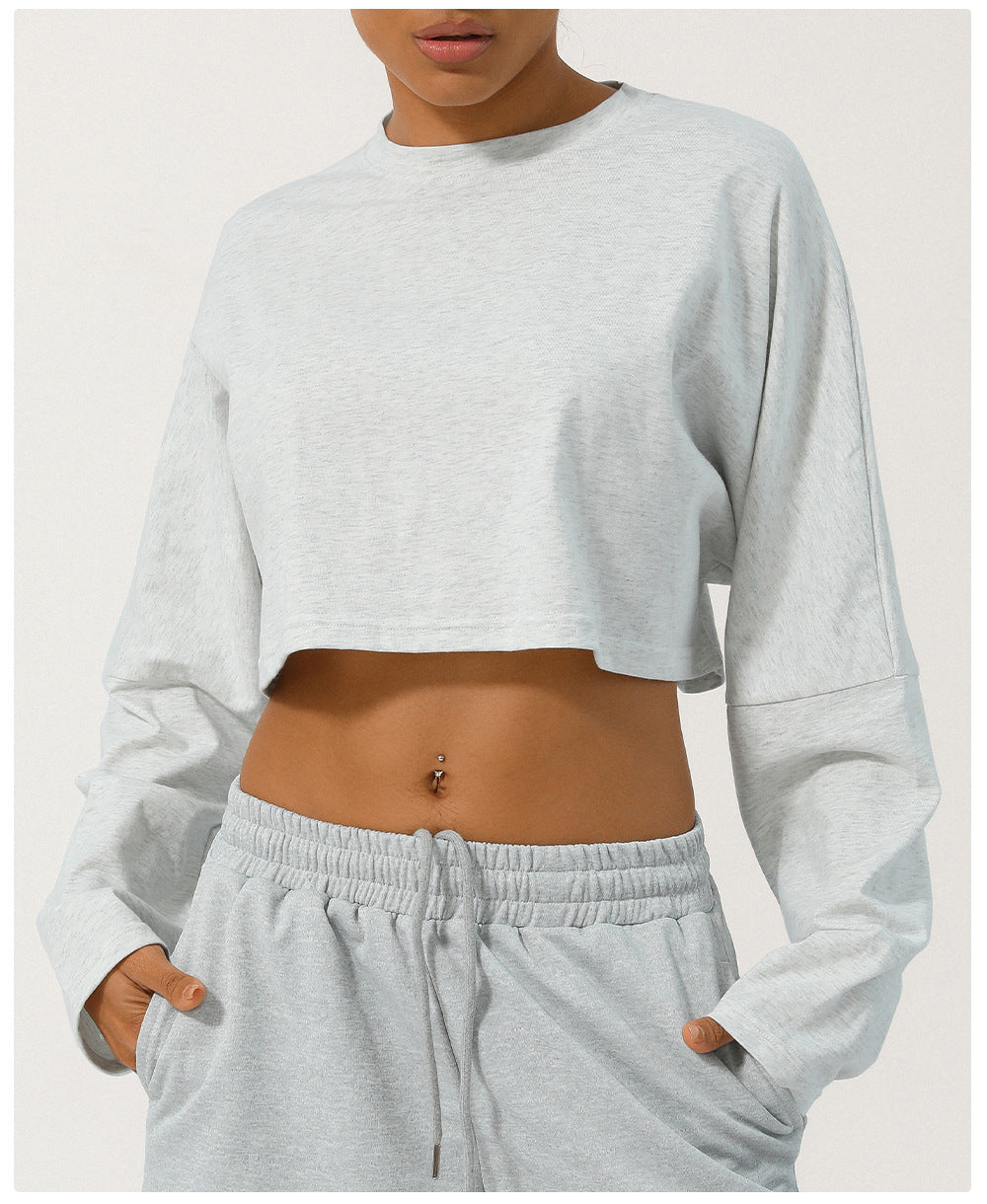 Spring Summer Yoga Clothing Top Round Neck Loose Running Sport Long Sleeve T Shirt Short Breathable Fitness T Shirt Top Women