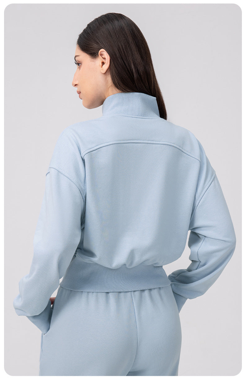 Autumn Winter Exercise Coat Women Loose Collared Yoga Jacket Casual Running Fitness Top Zipper Cardigan