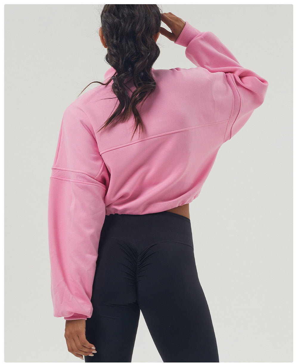 Autumn Winter Thickened Sweater Sports Casual Yoga Clothes Long Sleeve Jacket Half Zipper Fitness Clothes Loose Sweater Women