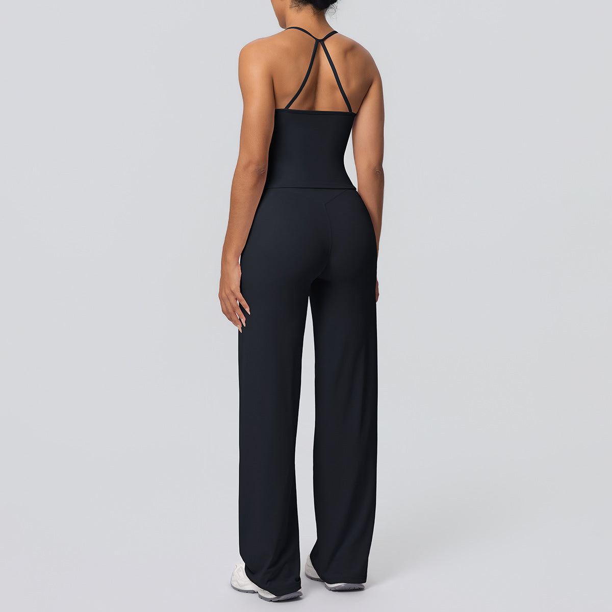 Women Nude Feel Solid Color Sports Sling Vest Abdominal Shaping High Waist Straight Leg Pants Yoga Clothes Leggings Yoga Set