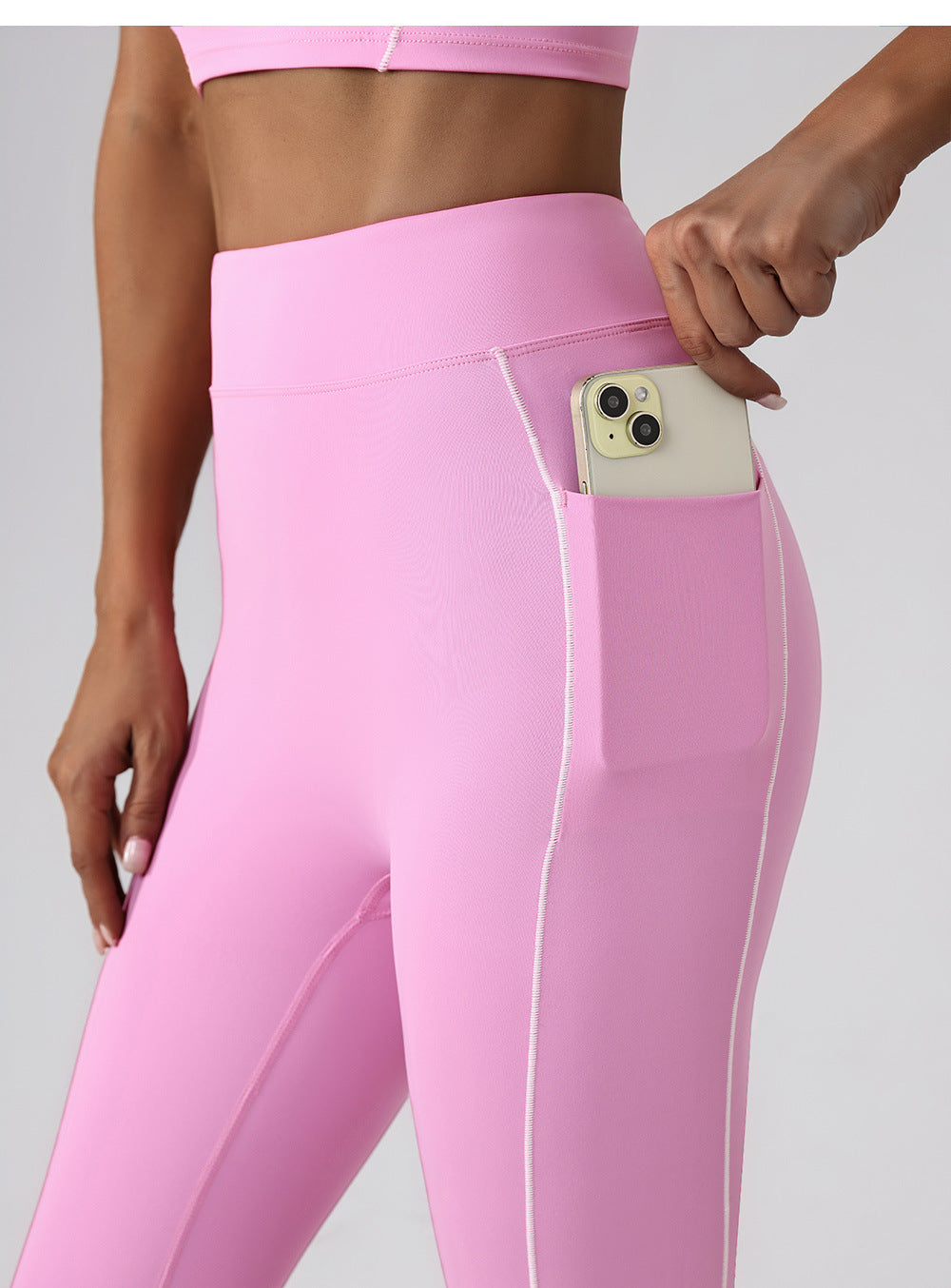 Arrival Contrast Color High Waist Nude Feel Pocket Yoga Pants Women Running Fitness Pants Outer Wear Tight Sports Pants