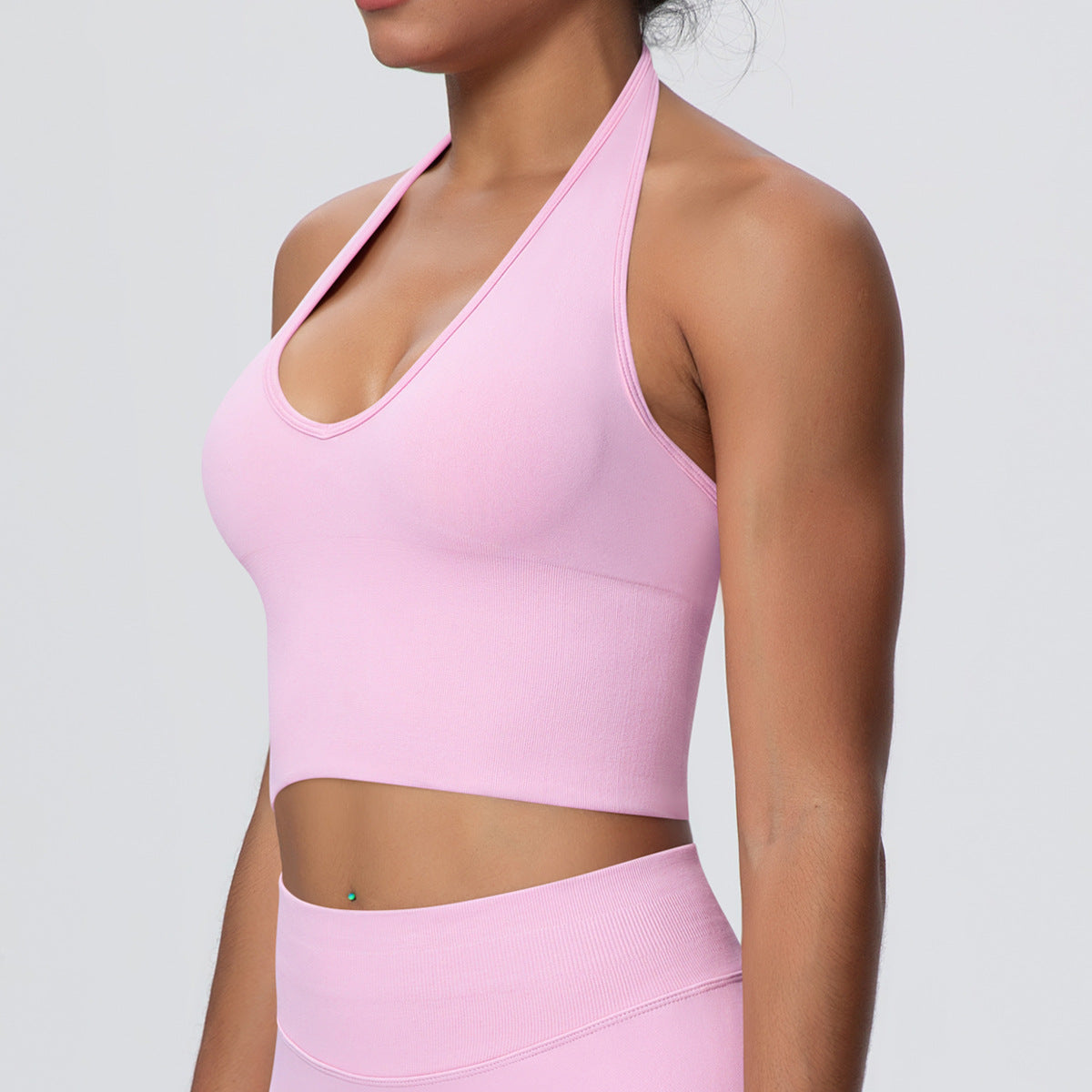 Solid Color Sports Back Shaping High Strength Poly Vest Breathable Waist Trimming Knitted Halter Bra Fitness Clothes Yoga Clothes