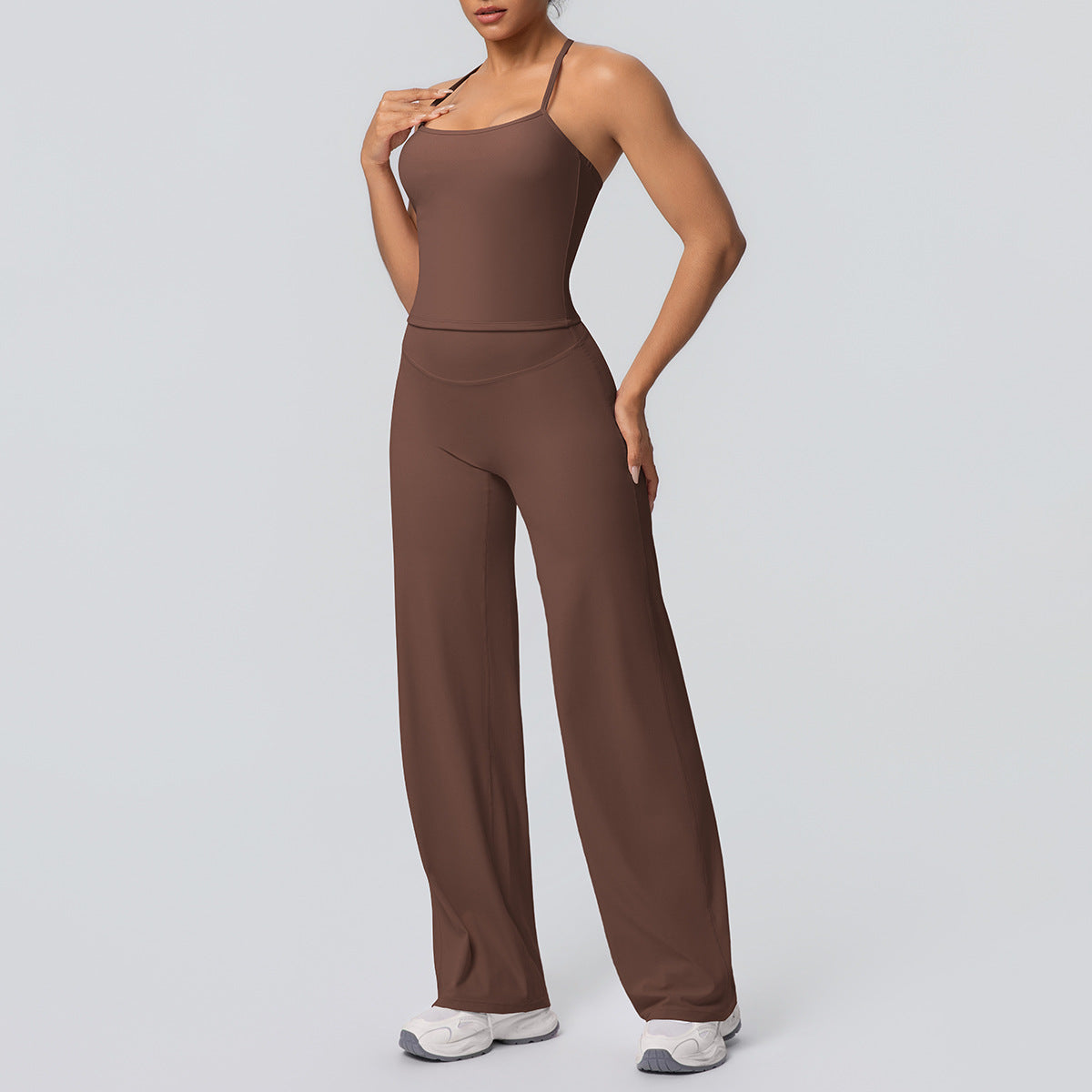 Women Nude Feel Solid Color Sports Sling Vest Abdominal Shaping High Waist Straight Leg Pants Yoga Clothes Leggings Yoga Set