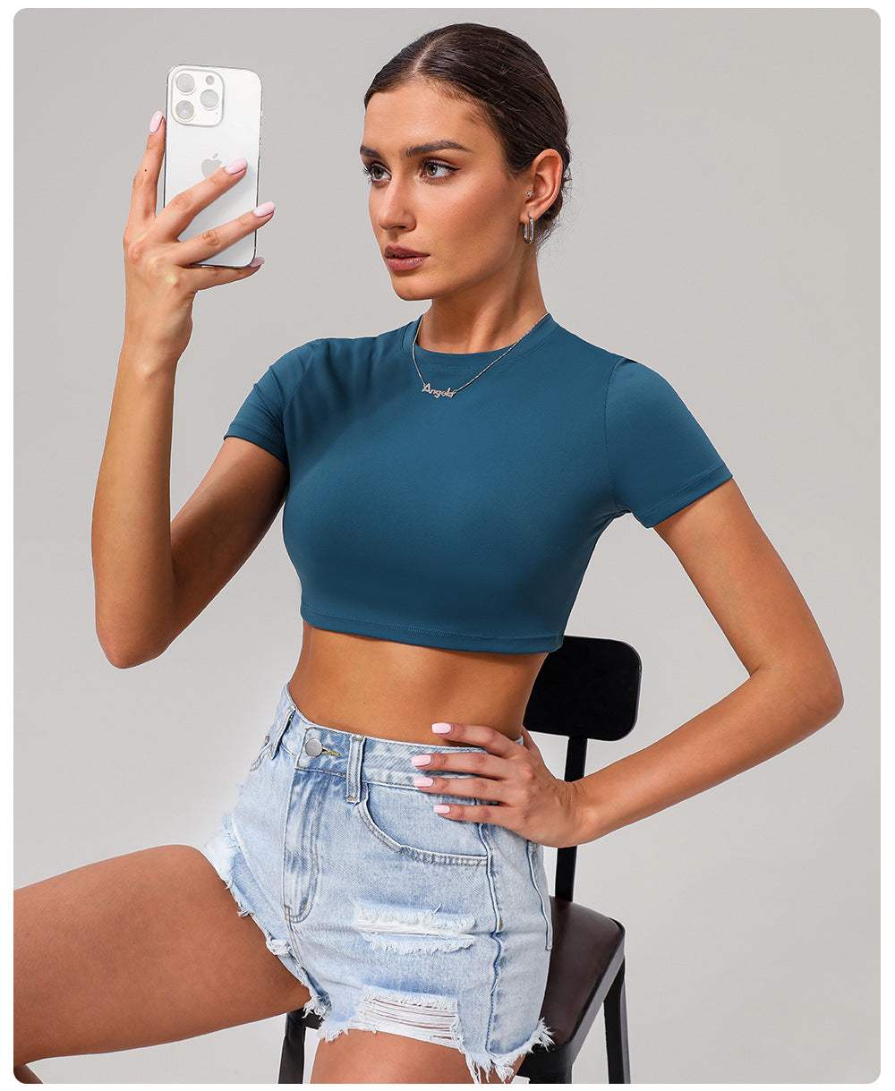 Quick Drying Tight Yoga Short Sleeve Women Outer Wear Casual Sports Short Sleeve Workout Clothes O neck Short Top