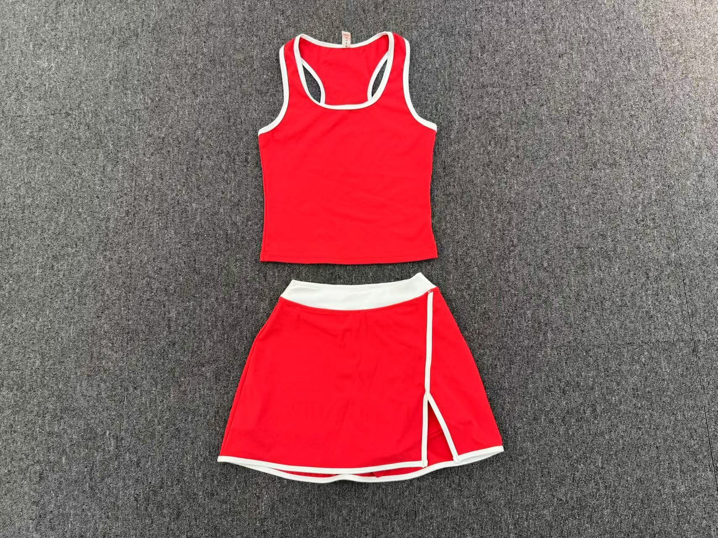 Autumn Sand Skirt Set Tennis Contrast Color Vest Fitness Exercise Yoga Set