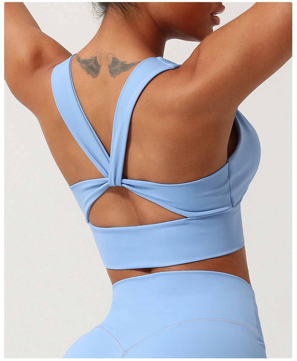 Nude Feel Gathered V neck Yoga Bra Cross Beauty Back Exercise Underwear Shockproof Workout Clothes Underwear Padded