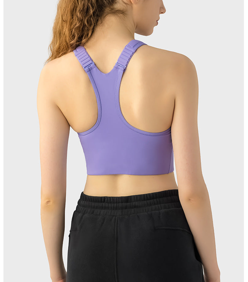 Front Zipper Closure Explosion Proof One Piece Cup Sports Underwear Adjustable Wide Shoulder Strap Support Shockproof Sports Bra