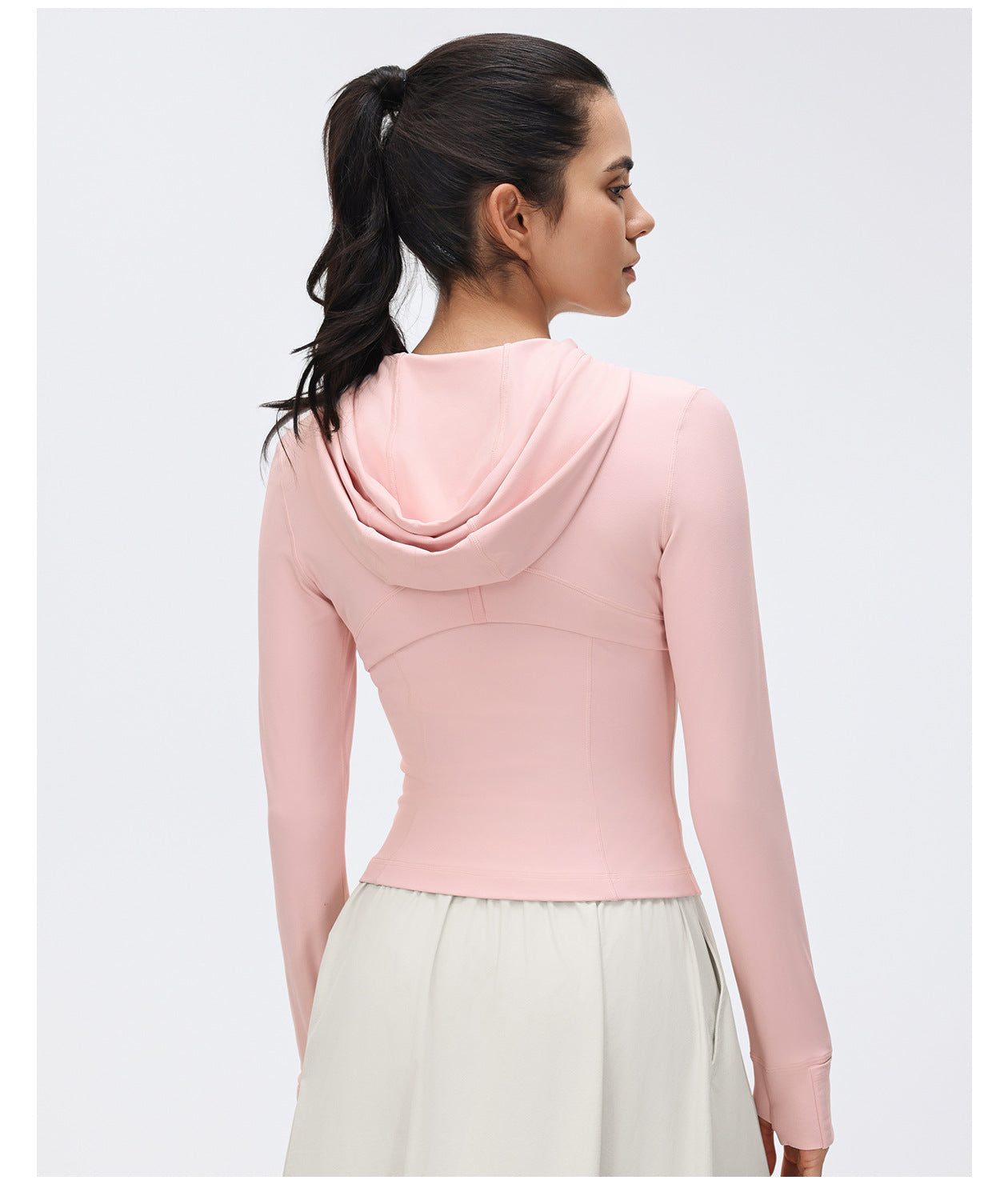 Windproof Hood Drawstring Yoga Clothes Women Short Waist-Tight Slim Look Running Fitness Jacket Coat