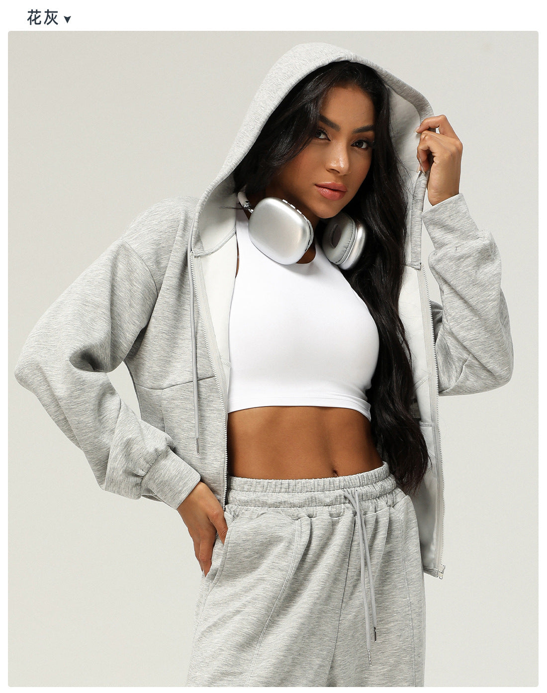 Autumn Winter Sports Zipper Coat Hooded Casual Cardigan Sweater Pocket Loose Yoga Jacket Women
