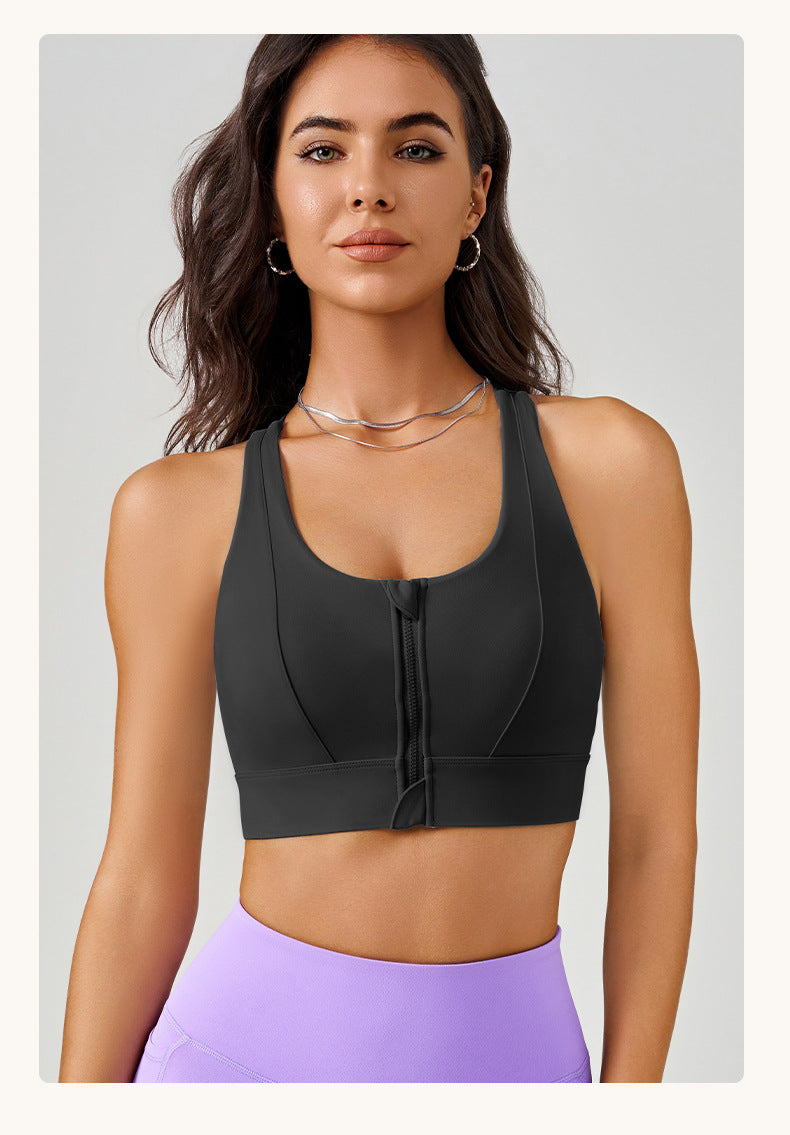 Autumn Winter Front Zipper Sports Underwear Shockproof Running Integrated Gathering Lycra Fabric with Chest Pad Sports Yoga Vest