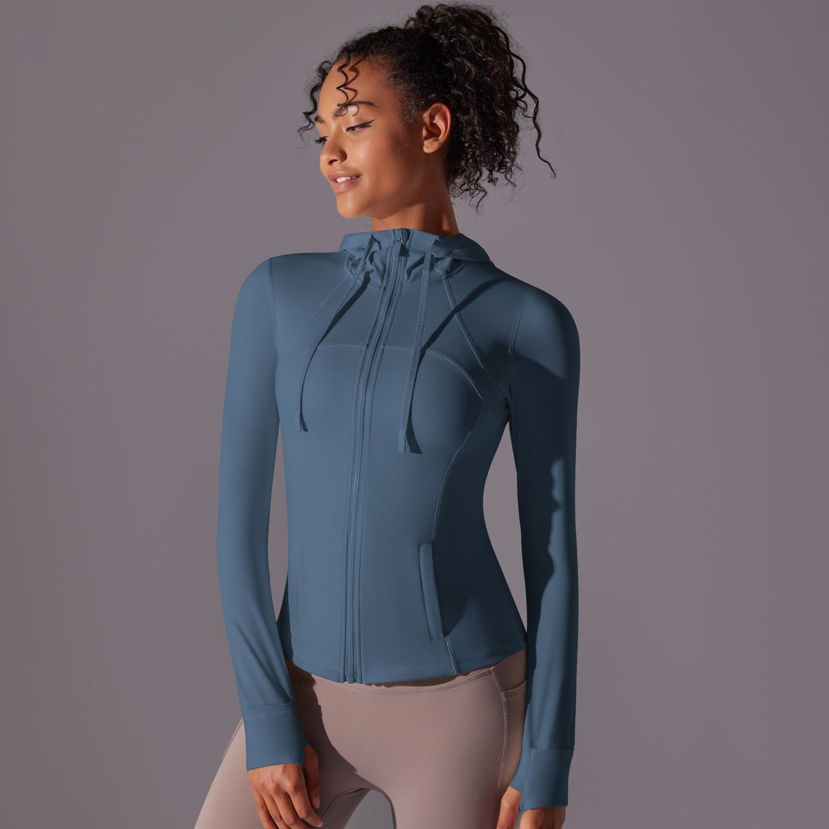 Outdoor Sun Proof Clothes Tight Sports Running Fitness Top Yoga Clothes UV Protection Breathable Hood Zipper Jacket