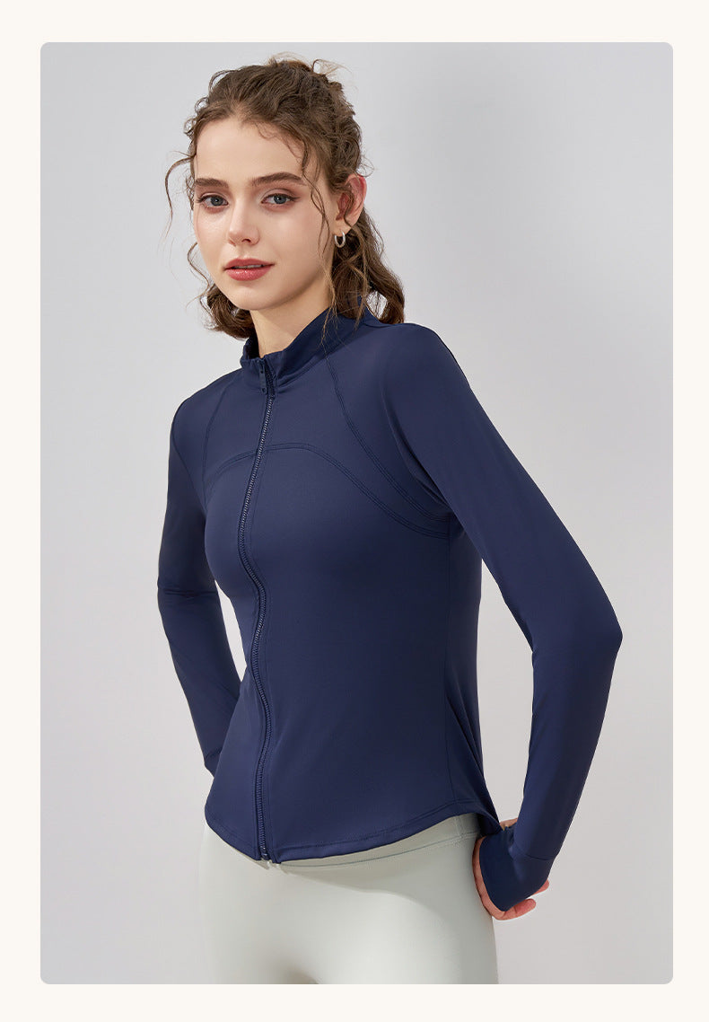 Yoga Clothes Zipper Coat Women Slim Fit Stand Up Collar Cinched Fitness Running Sports Yoga Coat Autumn