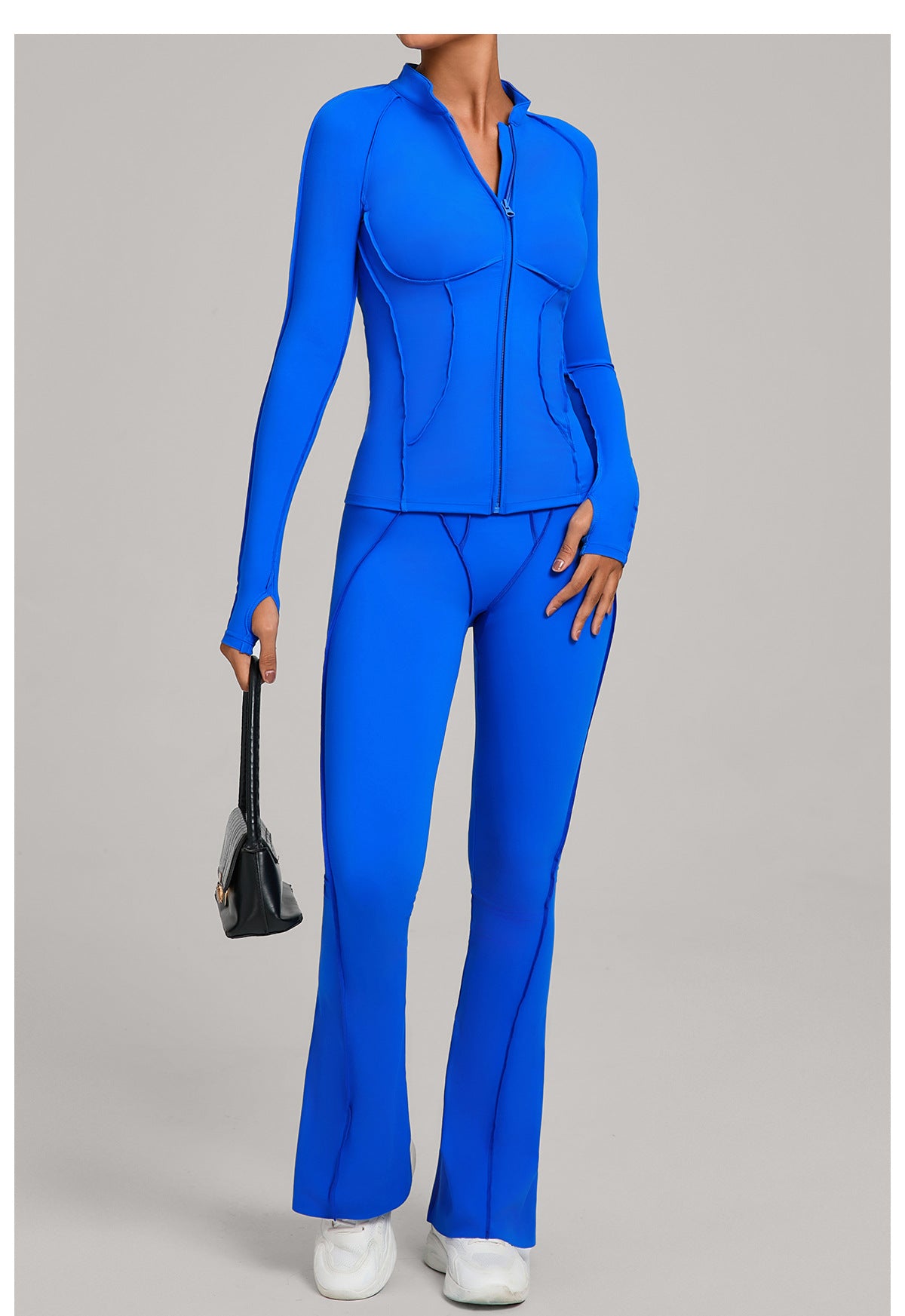 Autumn Sand Three Dimensional Stitching Yoga Clothes Autumn Winter Zipper Long Sleeved Fitness Running Fitness Sportswear Two Piece Set
